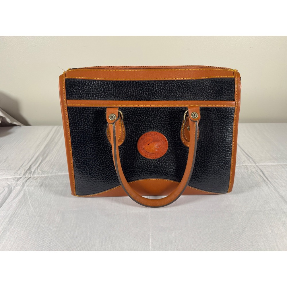 Dooney & Bourke Vintage All Weather Leather Satchel Handbag Black British Tan